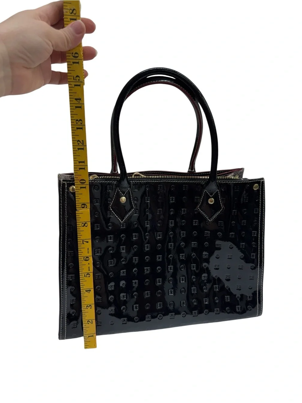 Arcadia Italian Satchel Black Patent & Python Accents Leather